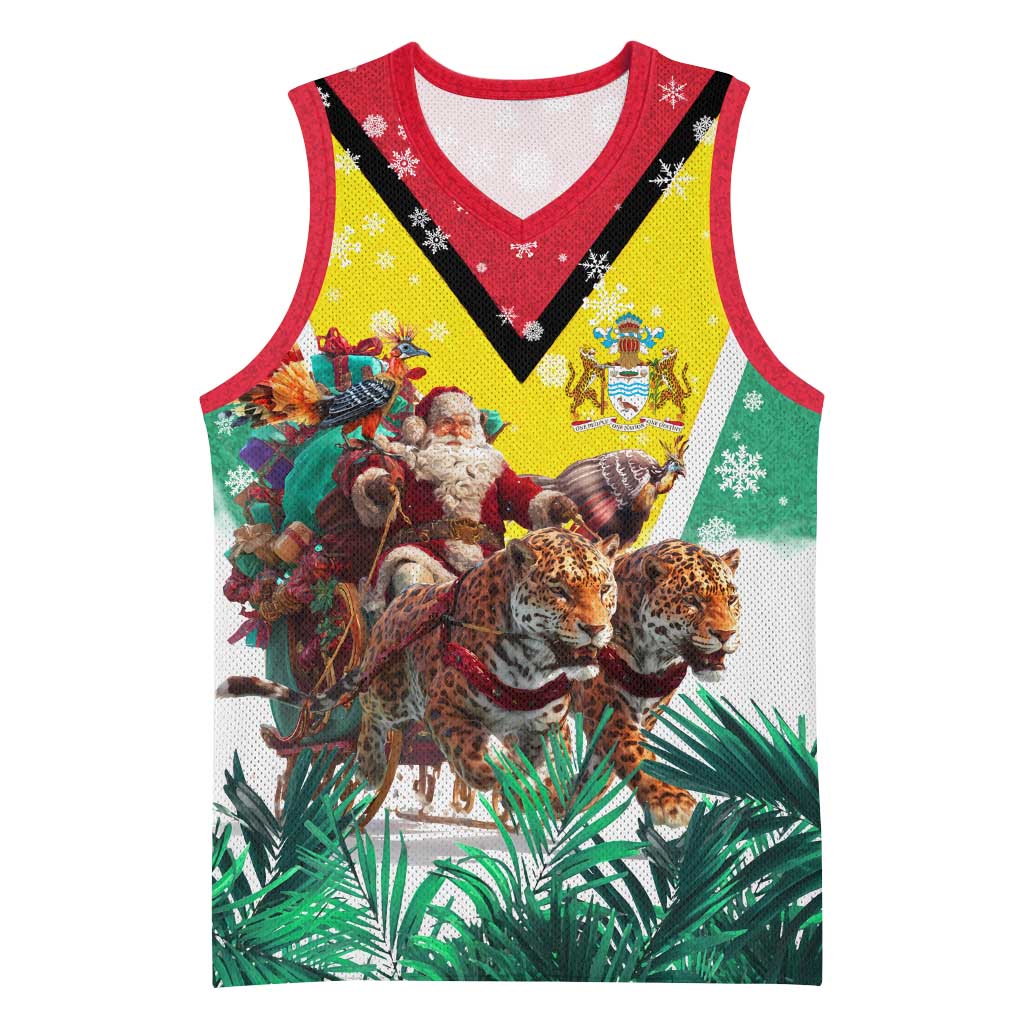 Guyana Flag Basketball Jersey Christmas Santa Jaguar and National Motto Green Yellow - Wonder Print Shop