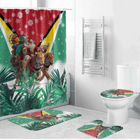 Guyana Flag Bathroom Set Christmas Santa Jaguar and National Motto Green Yellow - Wonder Print Shop