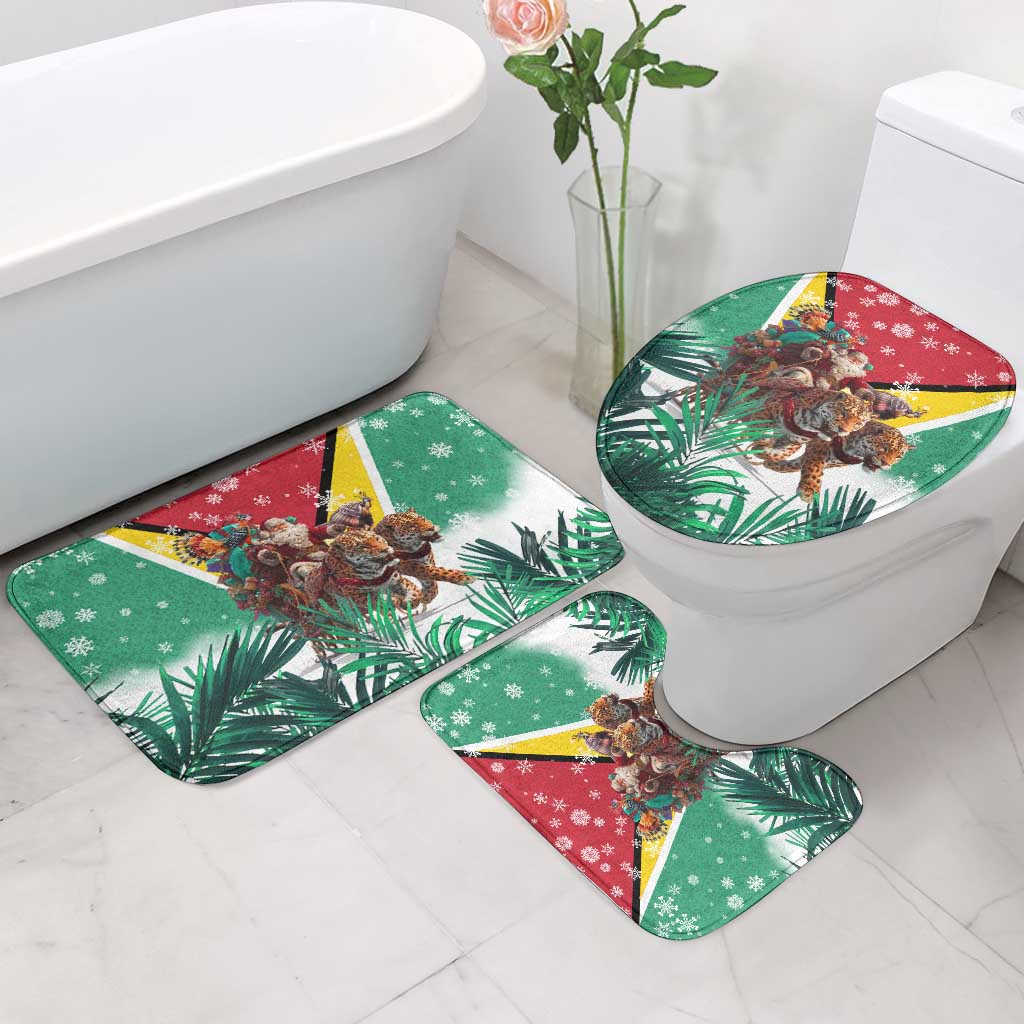 Guyana Flag Bathroom Set Christmas Santa Jaguar and National Motto Green Yellow - Wonder Print Shop