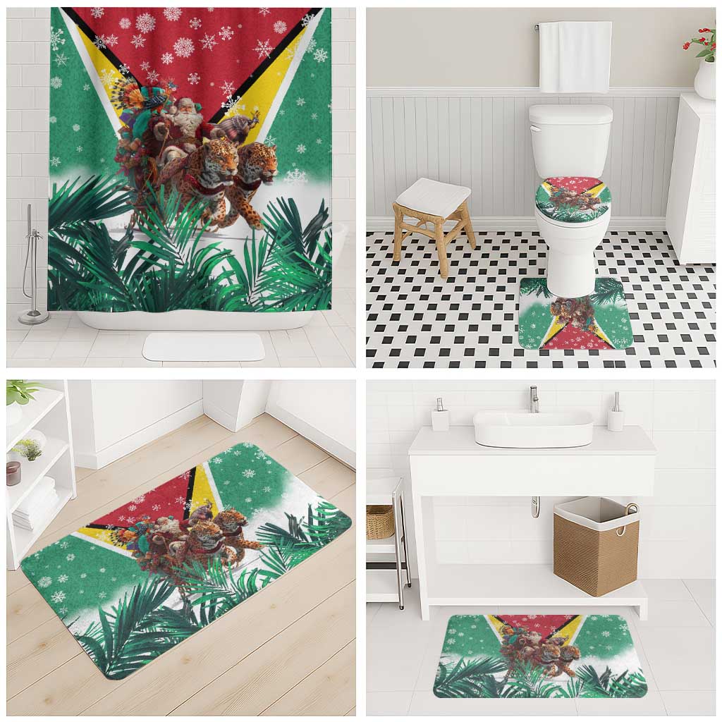 Guyana Flag Bathroom Set Christmas Santa Jaguar and National Motto Green Yellow - Wonder Print Shop