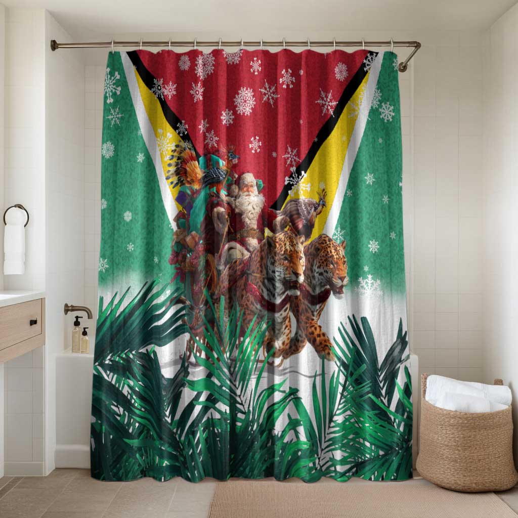 Guyana Flag Bathroom Set Christmas Santa Jaguar and National Motto Green Yellow - Wonder Print Shop