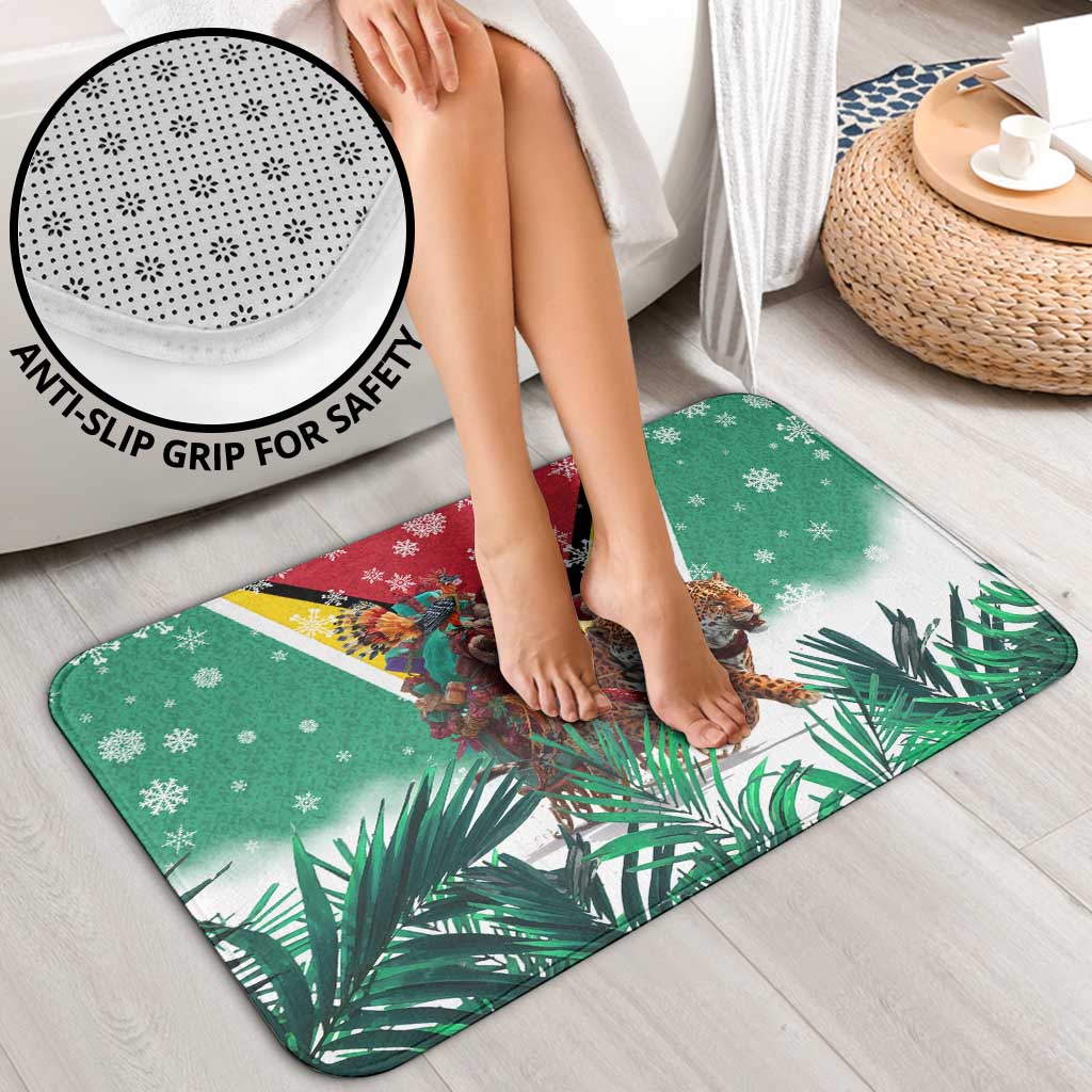 Guyana Flag Bathroom Set Christmas Santa Jaguar and National Motto Green Yellow - Wonder Print Shop