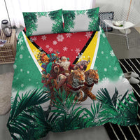 Guyana Flag Bedding Set Christmas Santa Jaguar and National Motto Green Yellow - Wonder Print Shop