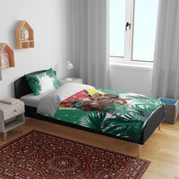 Guyana Flag Bedding Set Christmas Santa Jaguar and National Motto Green Yellow - Wonder Print Shop