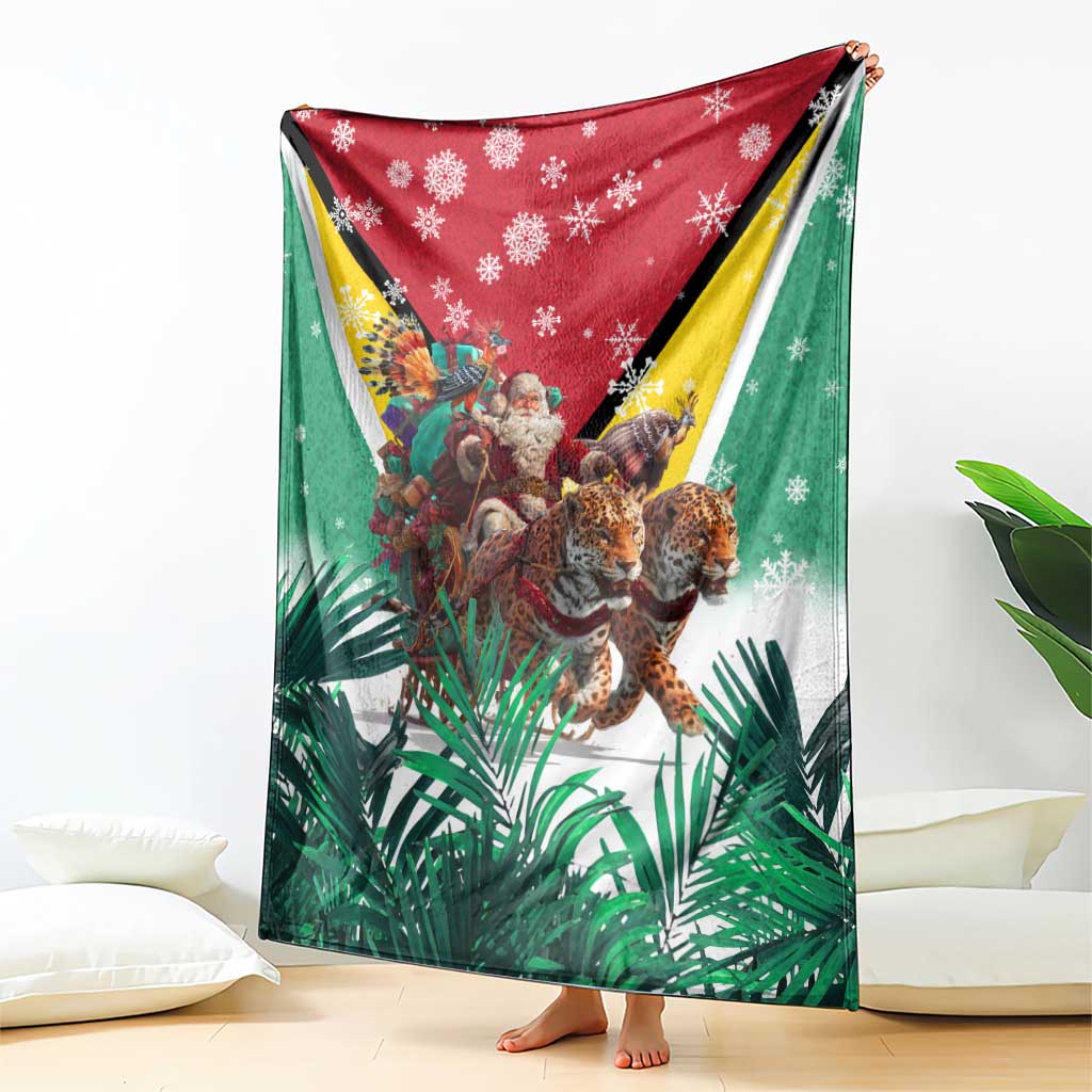 Guyana Flag Blanket Christmas Santa Jaguar and National Motto Green Yellow - Wonder Print Shop