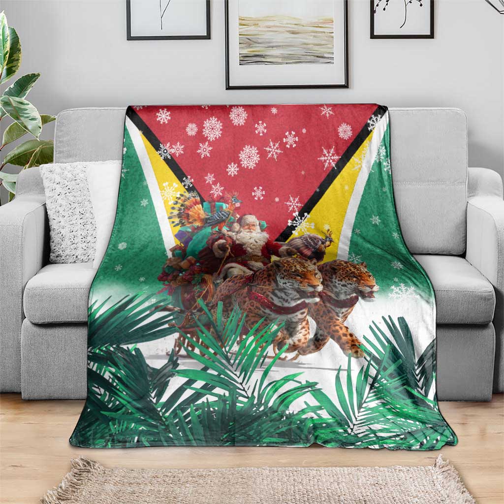 Guyana Flag Blanket Christmas Santa Jaguar and National Motto Green Yellow - Wonder Print Shop