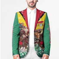Guyana Flag Blazer Christmas Santa Jaguar and National Motto Green Yellow - Wonder Print Shop
