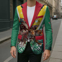 Guyana Flag Blazer Christmas Santa Jaguar and National Motto Green Yellow - Wonder Print Shop