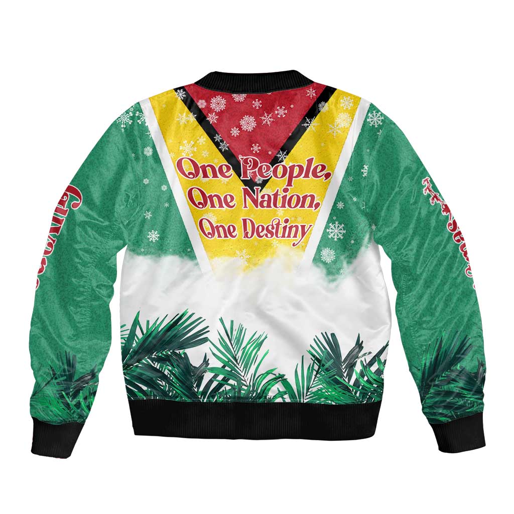 Guyana Flag Bomber Jacket Christmas Santa Jaguar and National Motto Green Yellow - Wonder Print Shop
