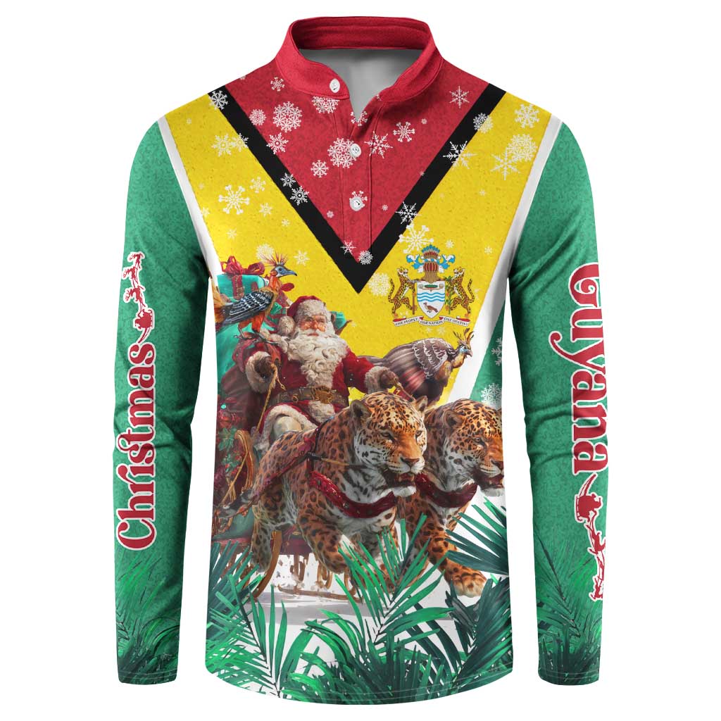 Guyana Flag Button Sweatshirt Christmas Santa Jaguar and National Motto Green Yellow - Wonder Print Shop