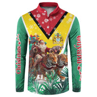 Guyana Flag Button Sweatshirt Christmas Santa Jaguar and National Motto Green Yellow - Wonder Print Shop