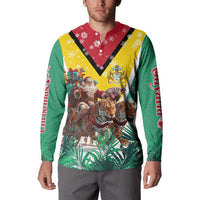 Guyana Flag Button Sweatshirt Christmas Santa Jaguar and National Motto Green Yellow - Wonder Print Shop