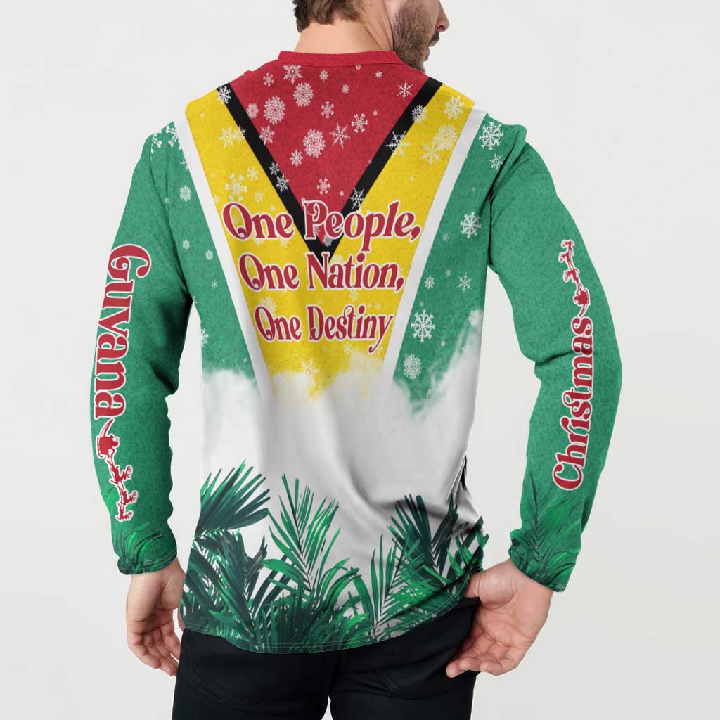 Guyana Flag Button Sweatshirt Christmas Santa Jaguar and National Motto Green Yellow - Wonder Print Shop