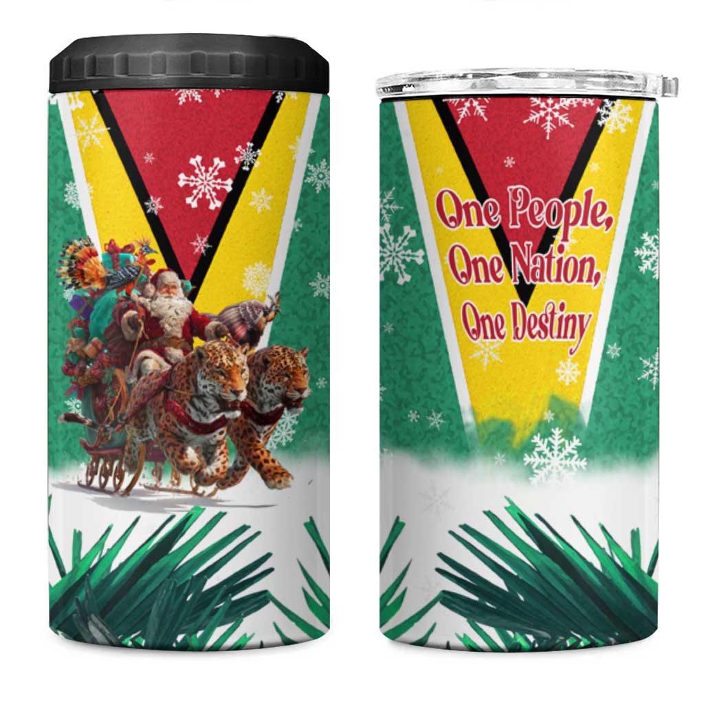 Guyana Flag 4 in 1 Can Cooler Tumbler Christmas Santa Jaguar and National Motto Green Yellow - Wonder Print Shop
