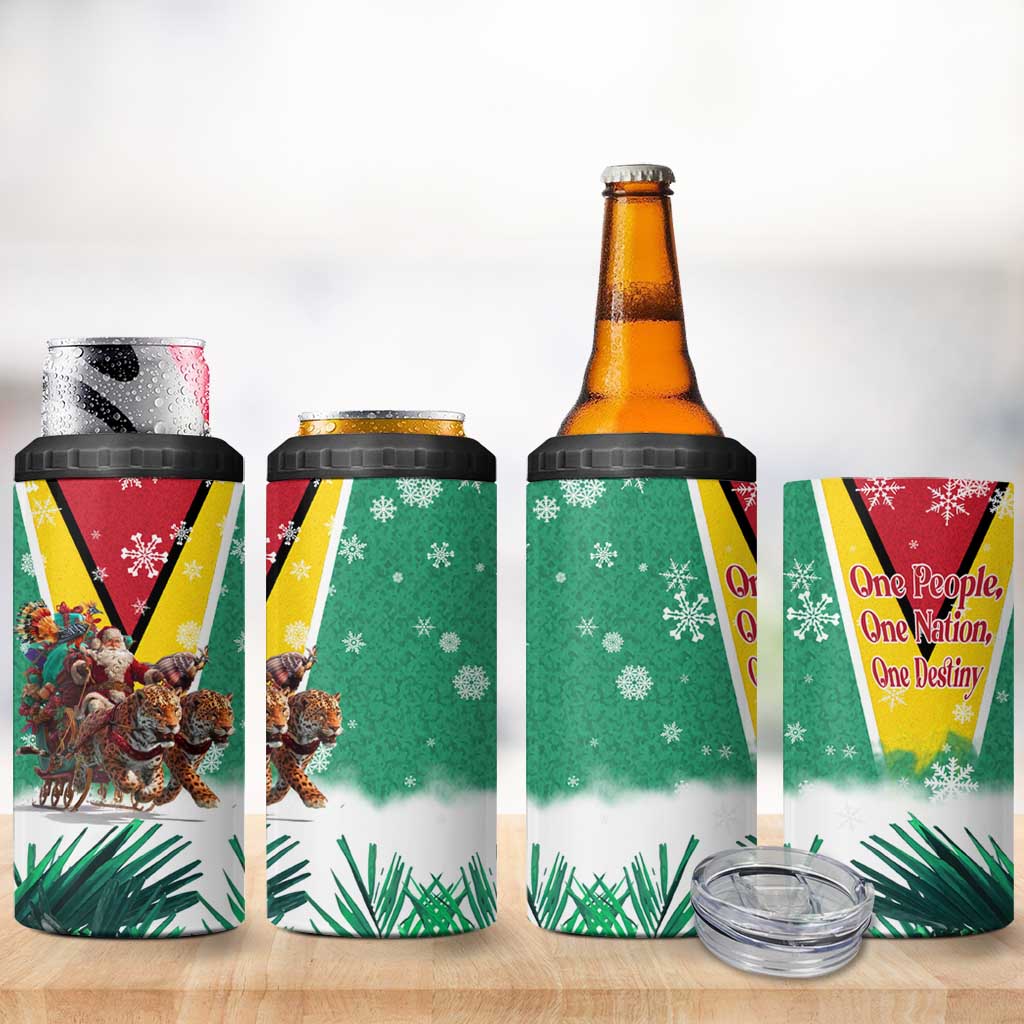 Guyana Flag 4 in 1 Can Cooler Tumbler Christmas Santa Jaguar and National Motto Green Yellow - Wonder Print Shop