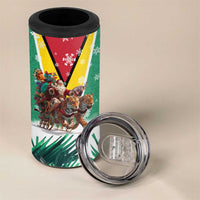 Guyana Flag 4 in 1 Can Cooler Tumbler Christmas Santa Jaguar and National Motto Green Yellow - Wonder Print Shop
