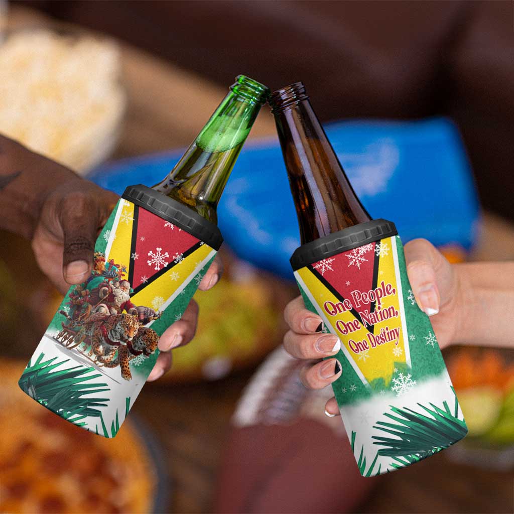 Guyana Flag 4 in 1 Can Cooler Tumbler Christmas Santa Jaguar and National Motto Green Yellow - Wonder Print Shop