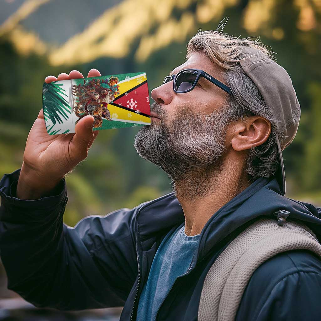 Guyana Flag 4 in 1 Can Cooler Tumbler Christmas Santa Jaguar and National Motto Green Yellow - Wonder Print Shop