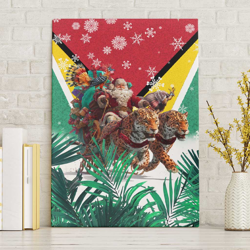 Guyana Flag Canvas Wall Art Christmas Santa Jaguar and National Motto Green Yellow - Wonder Print Shop