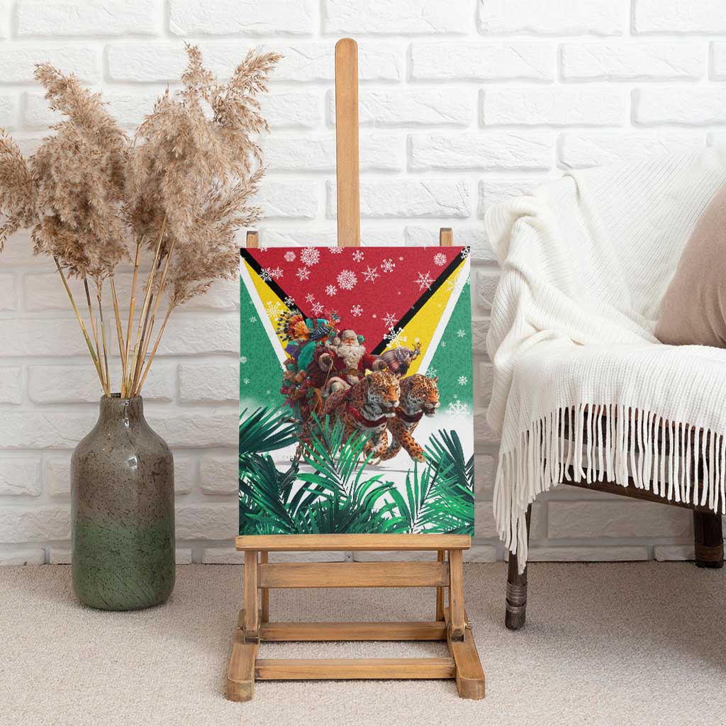 Guyana Flag Canvas Wall Art Christmas Santa Jaguar and National Motto Green Yellow - Wonder Print Shop