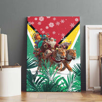 Guyana Flag Canvas Wall Art Christmas Santa Jaguar and National Motto Green Yellow - Wonder Print Shop