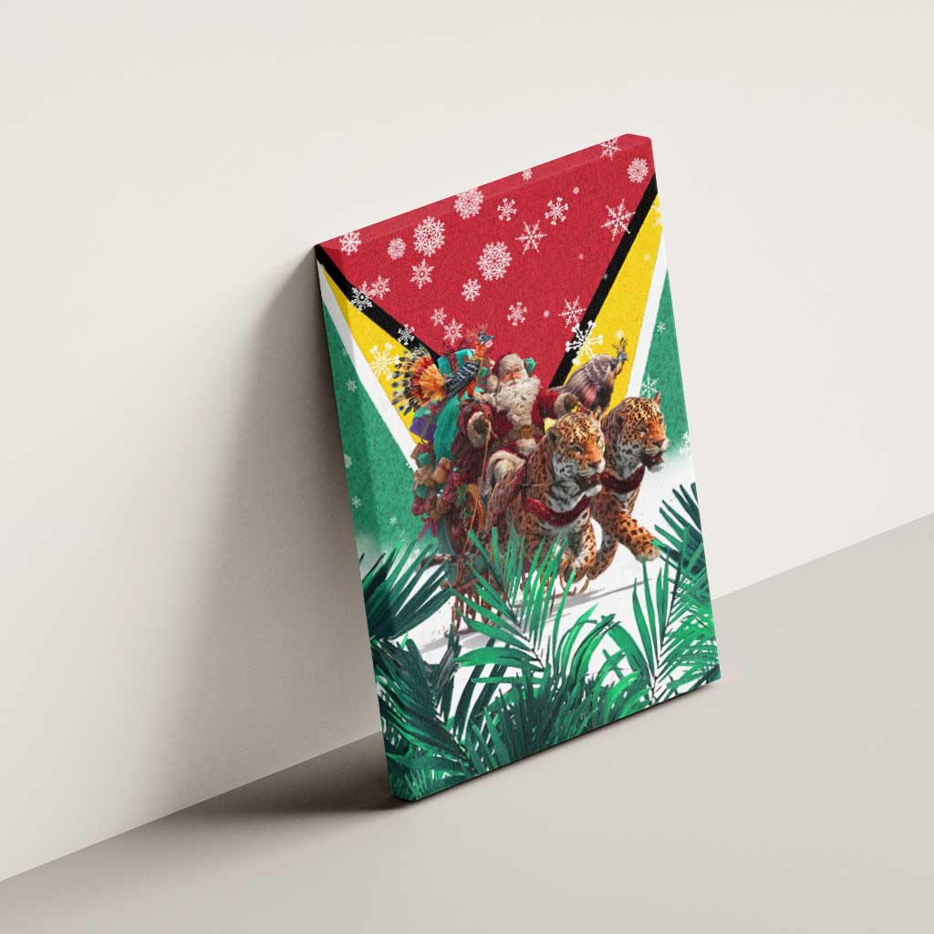 Guyana Flag Canvas Wall Art Christmas Santa Jaguar and National Motto Green Yellow - Wonder Print Shop