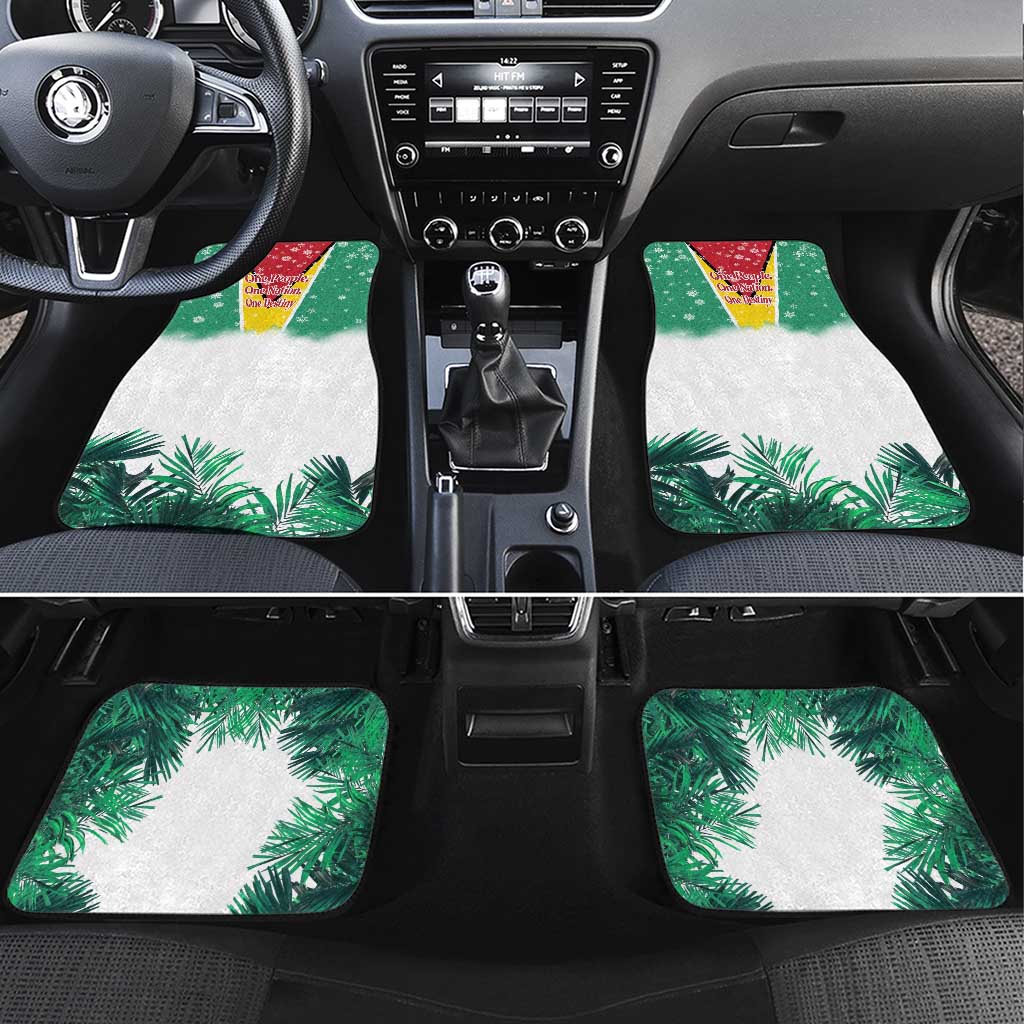 Guyana Flag Car Mats Christmas Santa Jaguar and National Motto Green Yellow - Wonder Print Shop