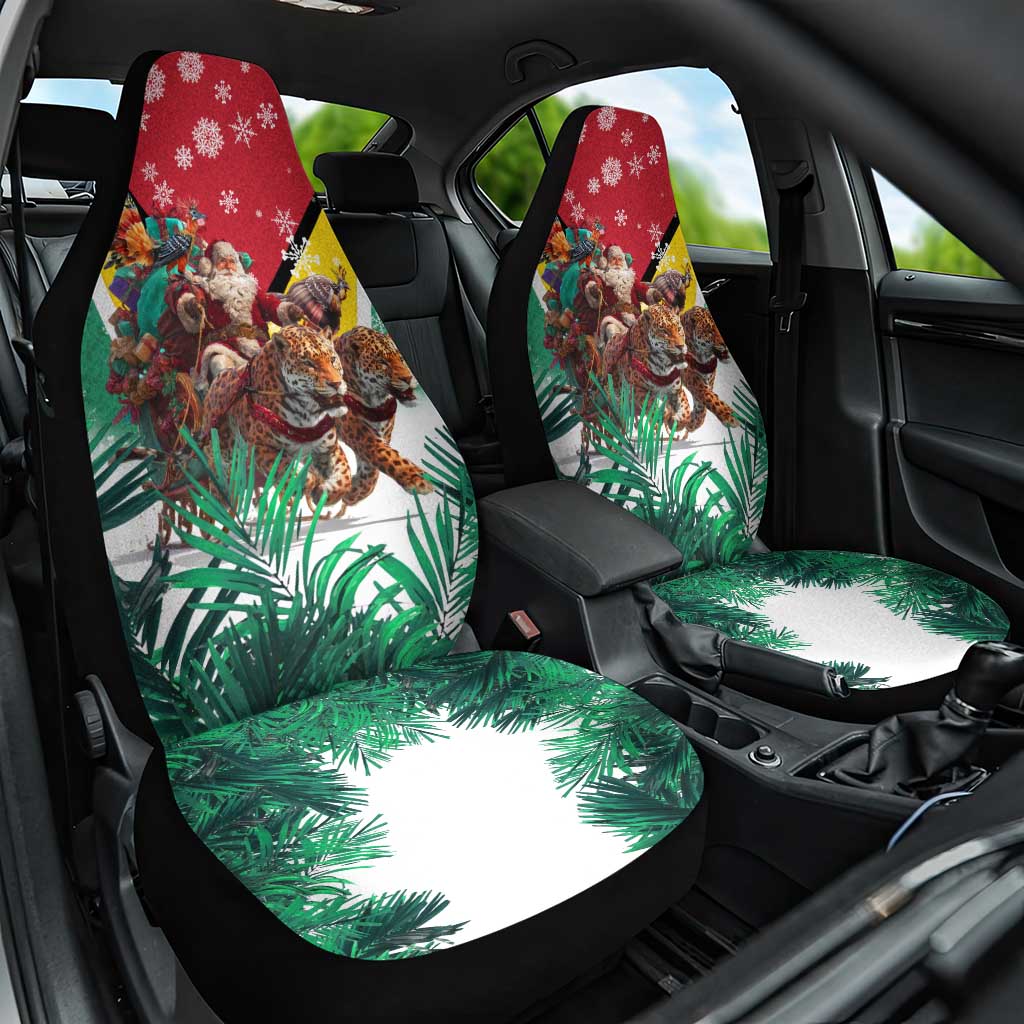 Guyana Flag Car Seat Cover Christmas Santa Jaguar and National Motto Green Yellow - Wonder Print Shop