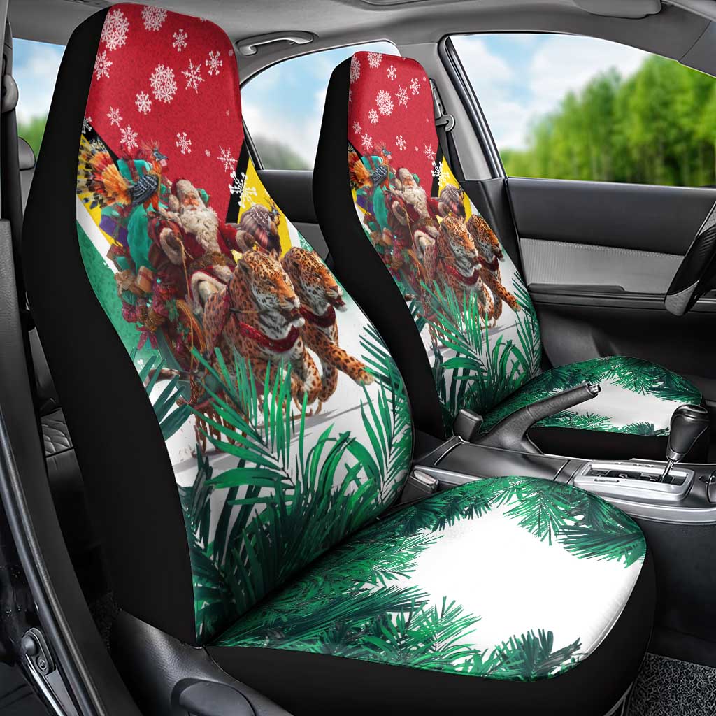Guyana Flag Car Seat Cover Christmas Santa Jaguar and National Motto Green Yellow - Wonder Print Shop