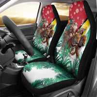 Guyana Flag Car Seat Cover Christmas Santa Jaguar and National Motto Green Yellow - Wonder Print Shop