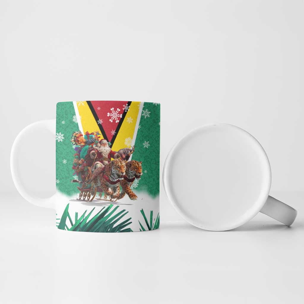 Guyana Flag Ceramic Mug Christmas Santa Jaguar and National Motto Green Yellow - Wonder Print Shop
