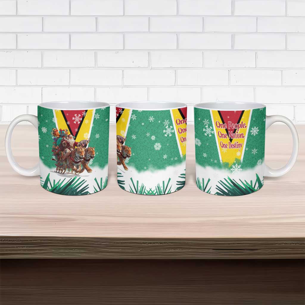 Guyana Flag Ceramic Mug Christmas Santa Jaguar and National Motto Green Yellow - Wonder Print Shop