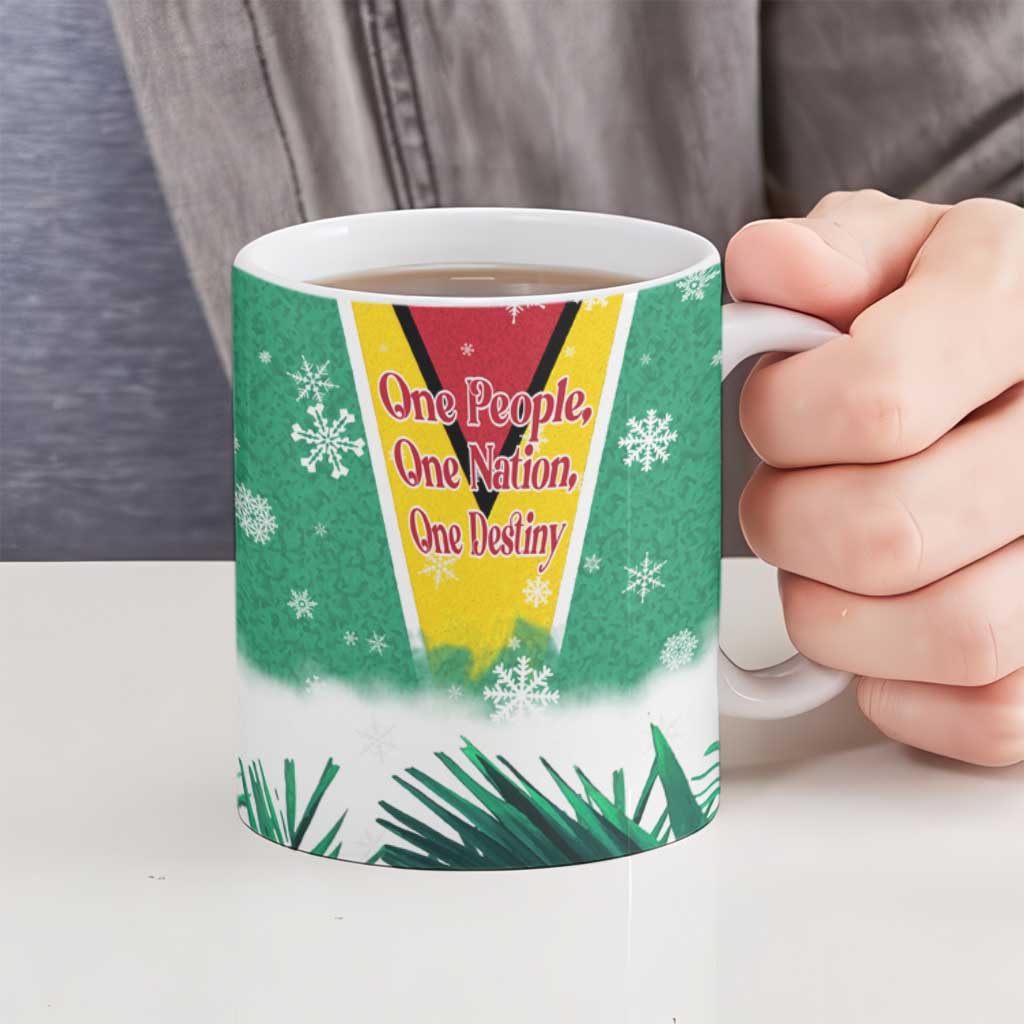 Guyana Flag Ceramic Mug Christmas Santa Jaguar and National Motto Green Yellow - Wonder Print Shop