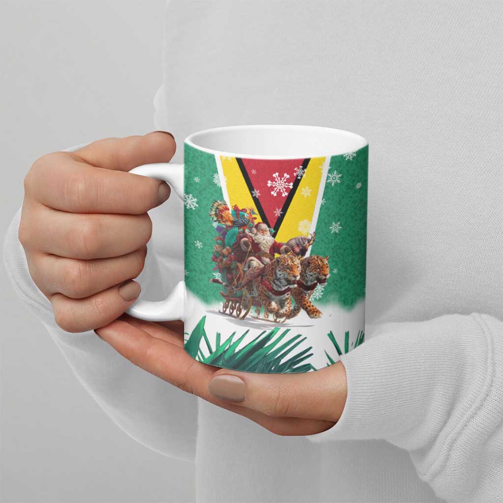 Guyana Flag Ceramic Mug Christmas Santa Jaguar and National Motto Green Yellow - Wonder Print Shop