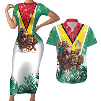 Guyana Flag Couples Matching Short Sleeve Bodycon Dress and Hawaiian Shirt Christmas Santa Jaguar and National Motto Green Yellow - Wonder Print Shop