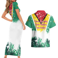 Guyana Flag Couples Matching Short Sleeve Bodycon Dress and Hawaiian Shirt Christmas Santa Jaguar and National Motto Green Yellow - Wonder Print Shop