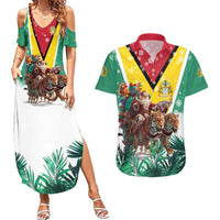 Guyana Flag Couples Matching Summer Maxi Dress and Hawaiian Shirt Christmas Santa Jaguar and National Motto Green Yellow - Wonder Print Shop