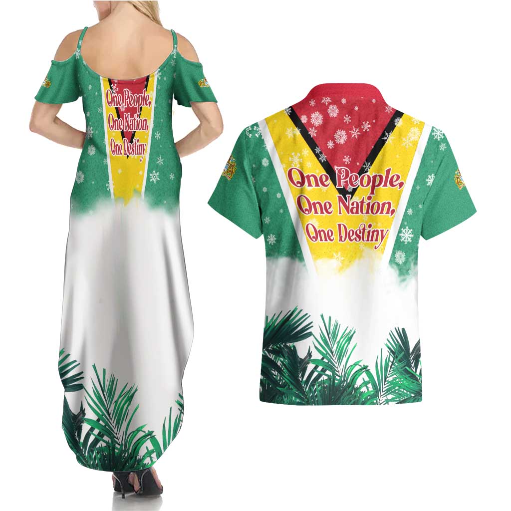 Guyana Flag Couples Matching Summer Maxi Dress and Hawaiian Shirt Christmas Santa Jaguar and National Motto Green Yellow - Wonder Print Shop