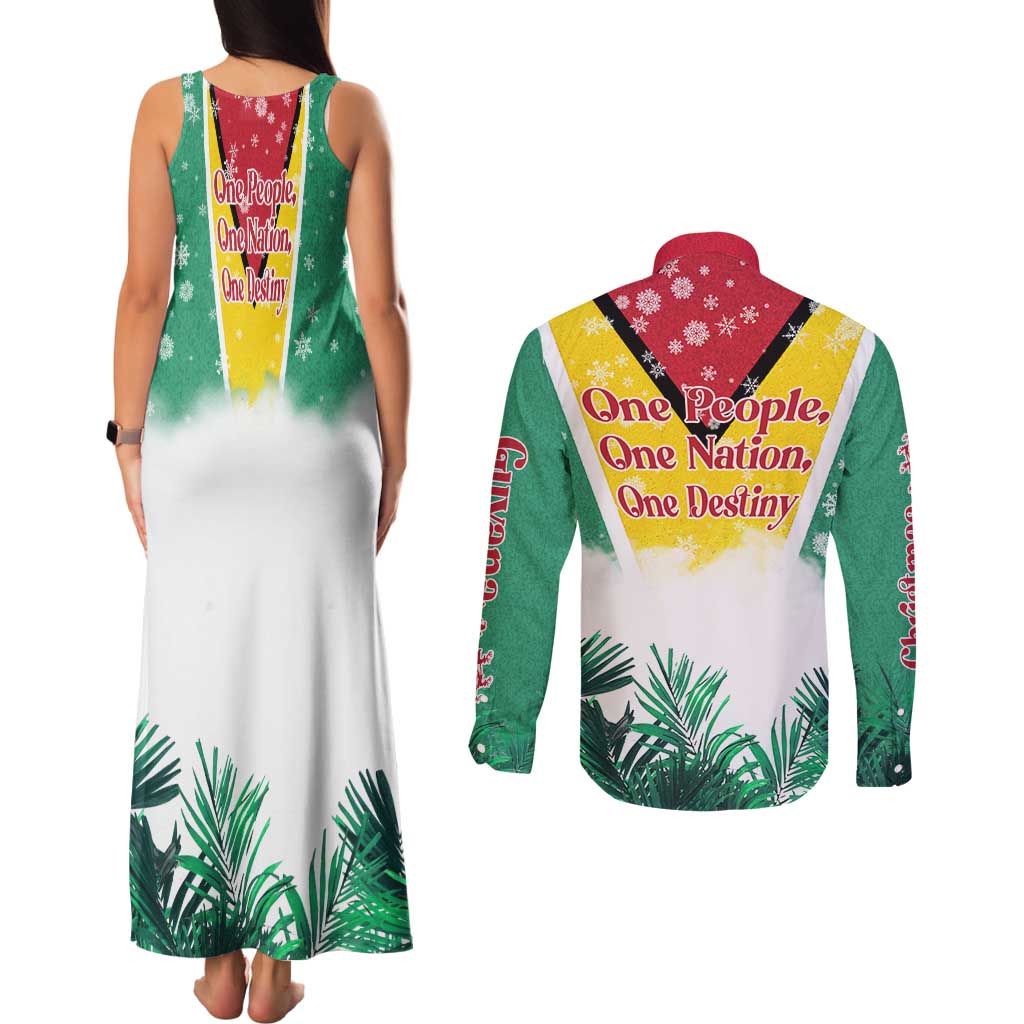 Guyana Flag Couples Matching Tank Maxi Dress and Long Sleeve Button Shirt Christmas Santa Jaguar and National Motto Green Yellow - Wonder Print Shop