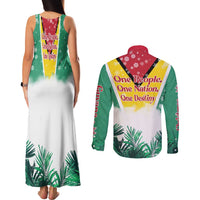 Guyana Flag Couples Matching Tank Maxi Dress and Long Sleeve Button Shirt Christmas Santa Jaguar and National Motto Green Yellow - Wonder Print Shop