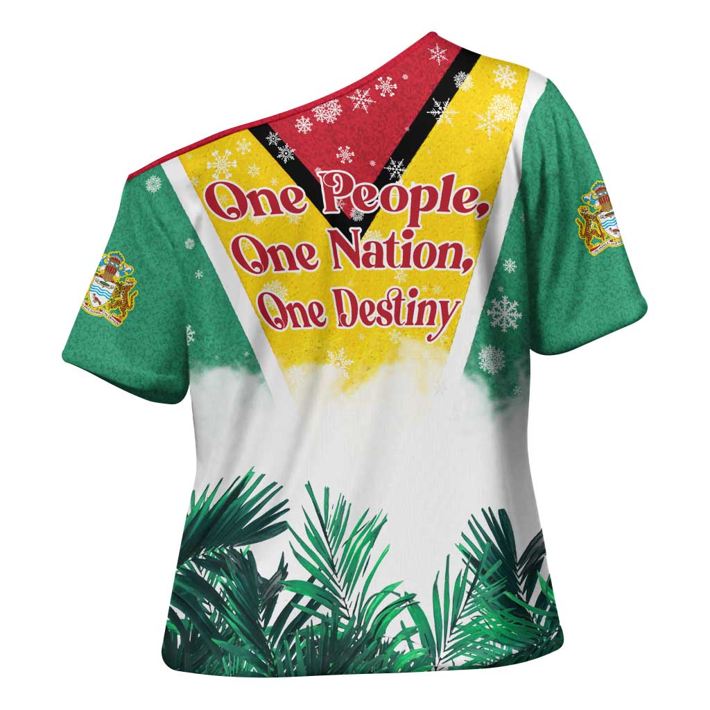 Guyana Flag Cross Shoulder Shirt Christmas Santa Jaguar and National Motto Green Yellow - Wonder Print Shop