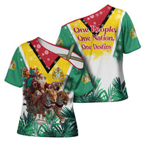 Guyana Flag Cross Shoulder Shirt Christmas Santa Jaguar and National Motto Green Yellow - Wonder Print Shop
