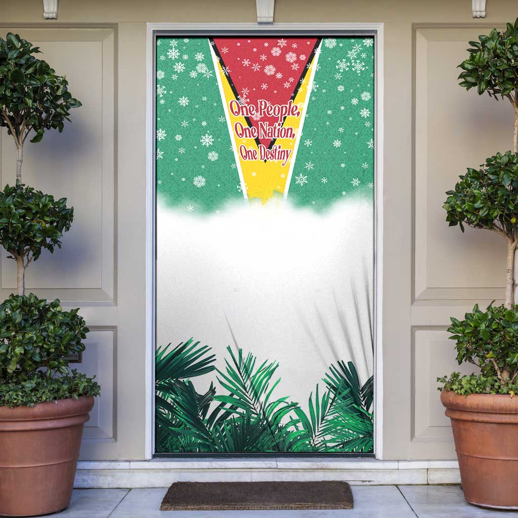 Guyana Flag Door Cover Christmas Santa Jaguar and National Motto Green Yellow - Wonder Print Shop