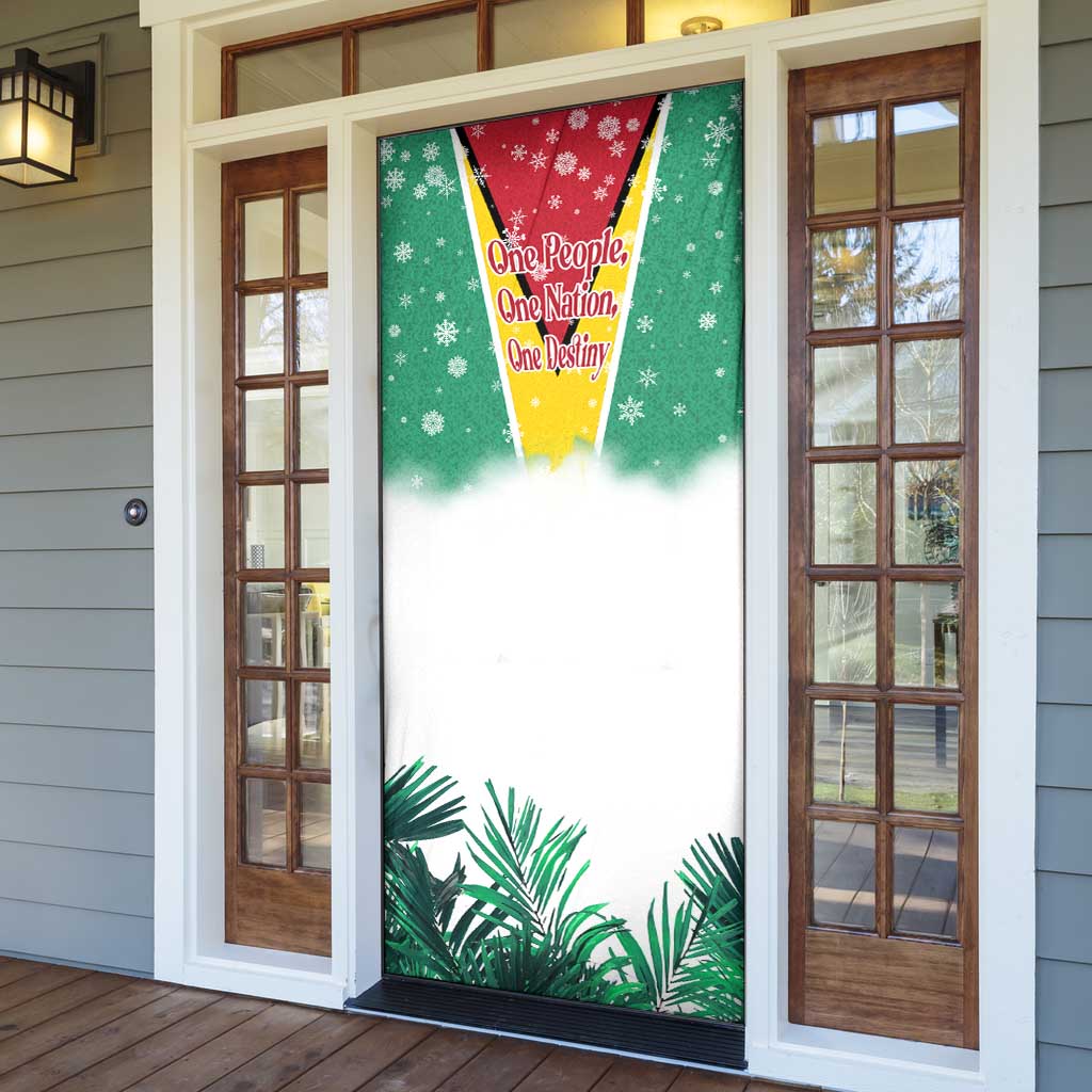 Guyana Flag Door Cover Christmas Santa Jaguar and National Motto Green Yellow - Wonder Print Shop