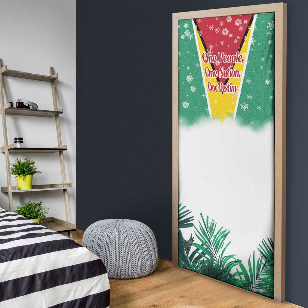 Guyana Flag Door Cover Christmas Santa Jaguar and National Motto Green Yellow - Wonder Print Shop