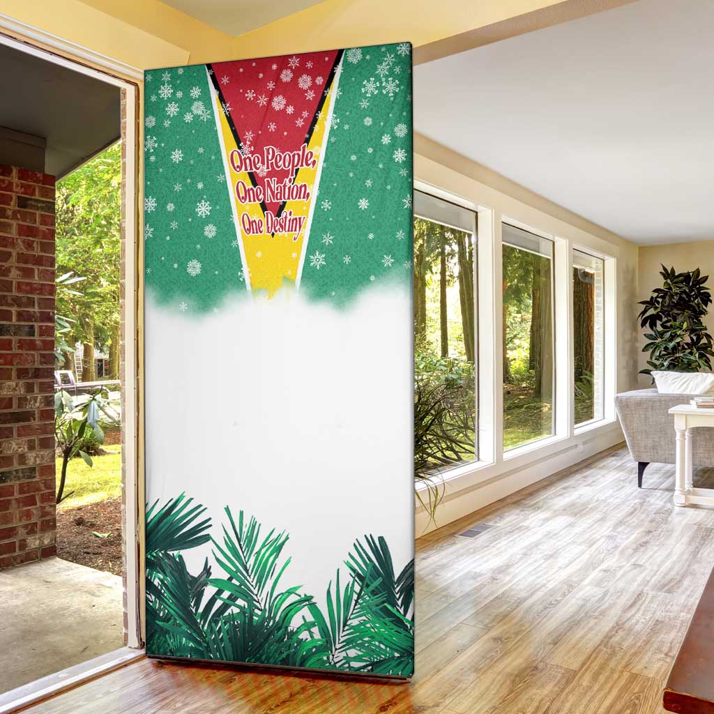 Guyana Flag Door Cover Christmas Santa Jaguar and National Motto Green Yellow - Wonder Print Shop