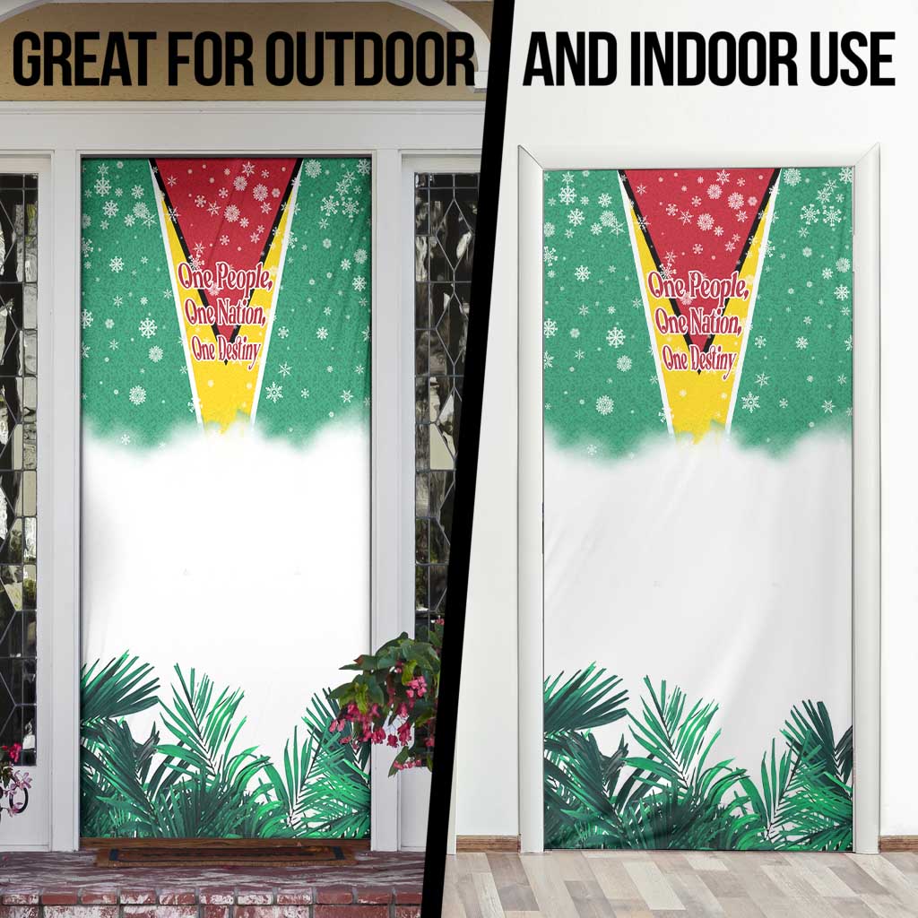 Guyana Flag Door Cover Christmas Santa Jaguar and National Motto Green Yellow - Wonder Print Shop