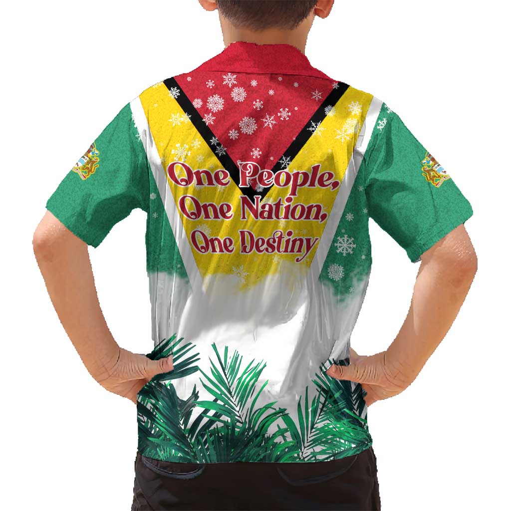 Guyana Flag Family Matching Long Sleeve Bodycon Dress and Hawaiian Shirt Christmas Santa Jaguar and National Motto Green Yellow - Wonder Print Shop