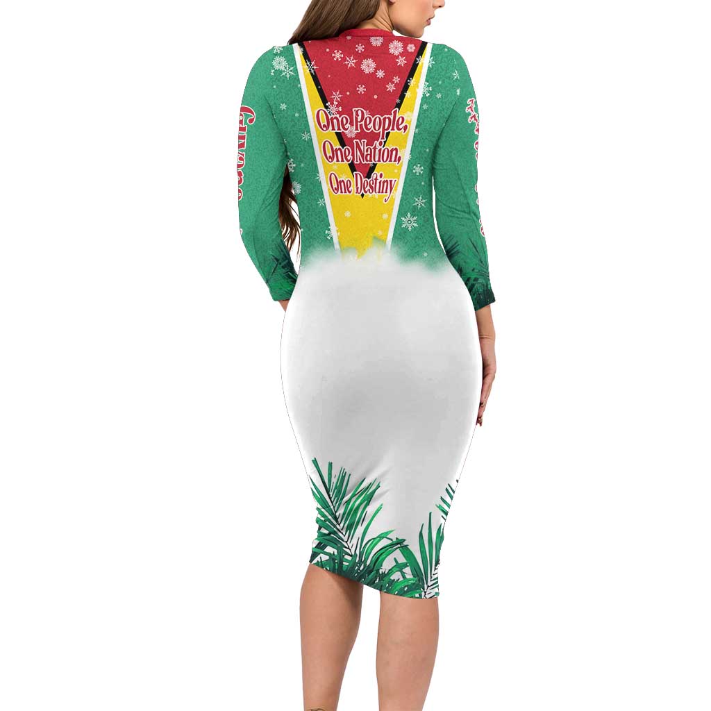 Guyana Flag Family Matching Long Sleeve Bodycon Dress and Hawaiian Shirt Christmas Santa Jaguar and National Motto Green Yellow - Wonder Print Shop