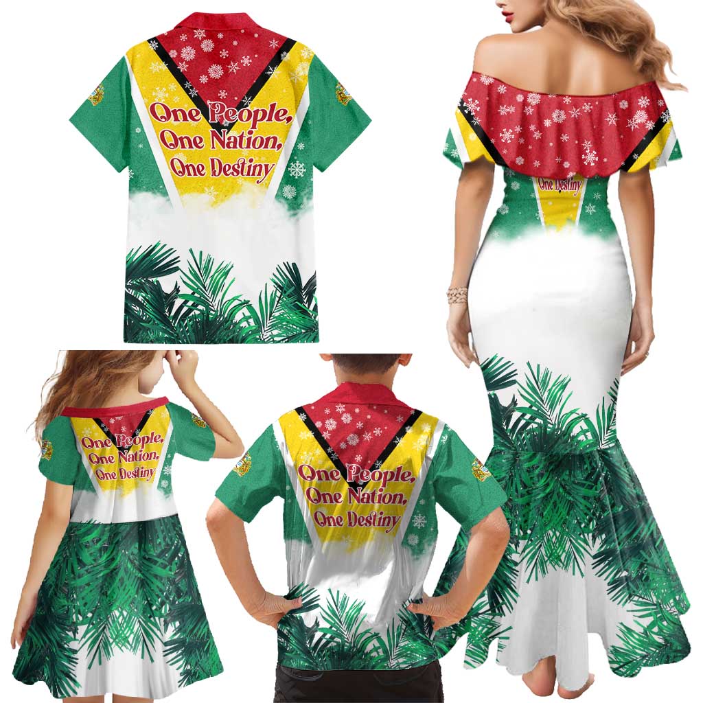 Guyana Flag Family Matching Mermaid Dress and Hawaiian Shirt Christmas Santa Jaguar and National Motto Green Yellow - Wonder Print Shop